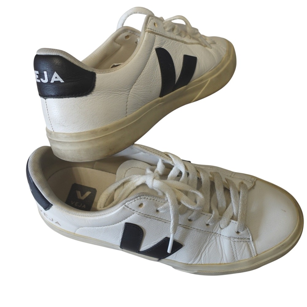 Veja Esplar Leather Sneakers Womens 8 White Black Low Top Lace Up Minimalist